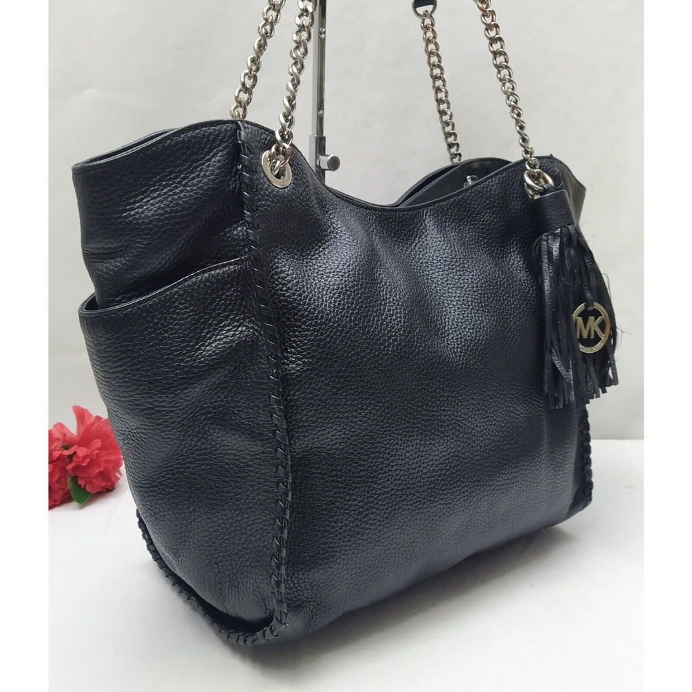 Michael Kors Black Pebbled Leather Tassel Chain Strap Shoulder Bag - Picture 4 of 16